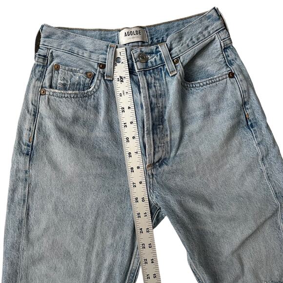 AGOLDE Riley High Rise Straight in Blue Button Fly Light Distress Jean 24 Waist - Picture 6 of 10